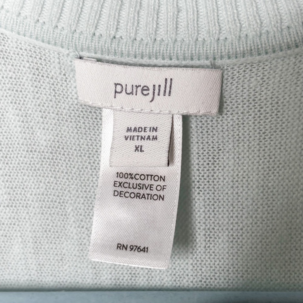 Pure Jill Womens XL Mint Green 100% Cotton Open Front‎ Batwing Cardigan Sweater - Picture 6 of 7